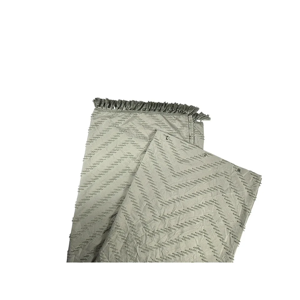 Textured Fabric Shower Curtain with Fringe Tassels Trim Sage Green 70 Long